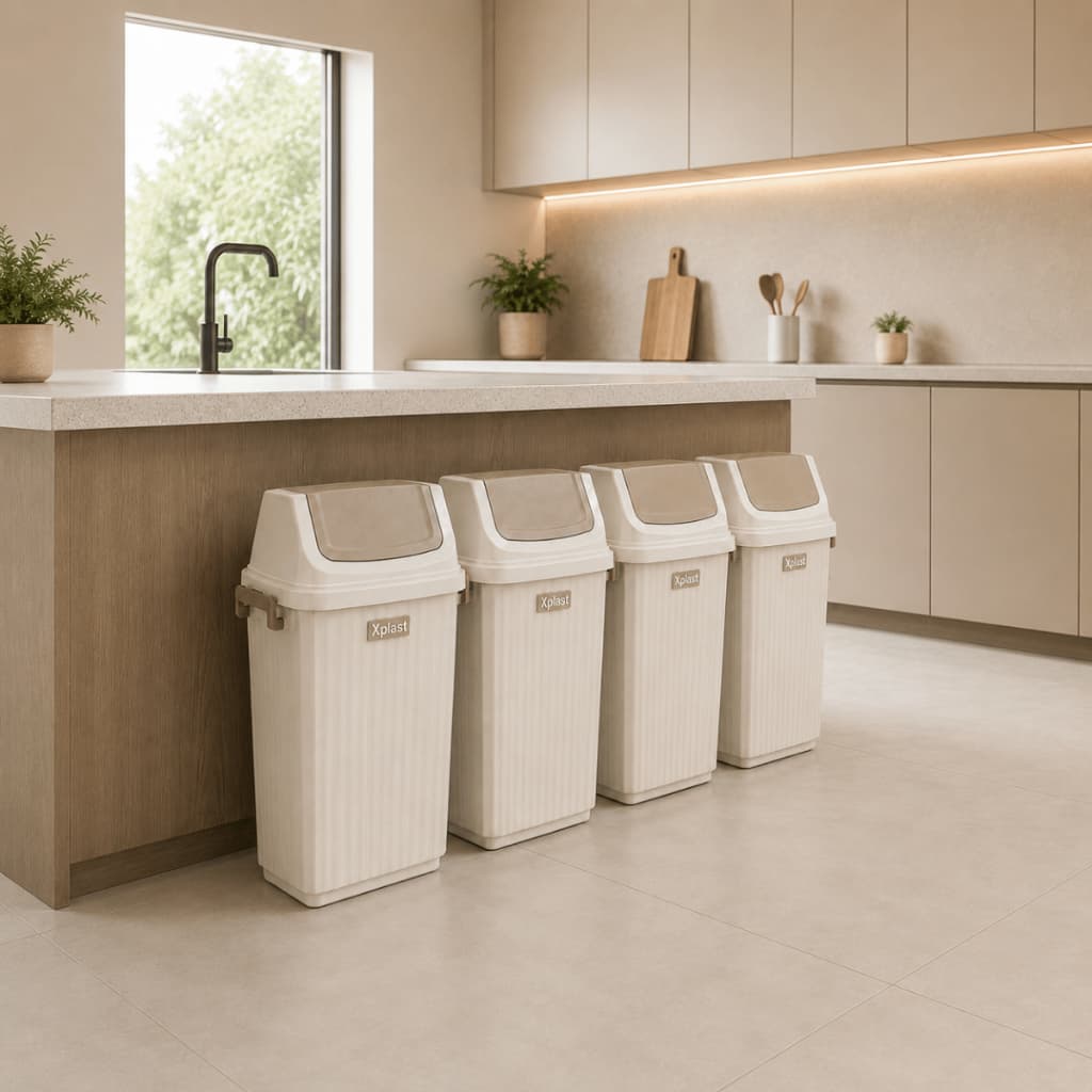 Kit Lixeira Bege 28,5L Tampa Basculante Resistente Moderna para Cozinha Escritório Comércio Oferta!!