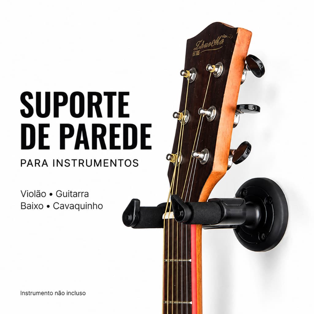 Suporte De Parede Para Violão Guitarra Com Trava Cor Preto
