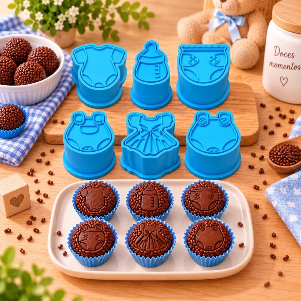Kit 6 Carimbos para Brigadeiro Tema Bebê Chá Revelação Chá de Bebê Confeitaria