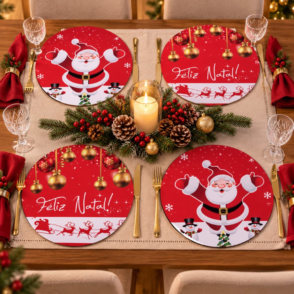 Kit Sousplats Natalinos Mesa Posta 38cm Decoração de Natal E Papai Noel