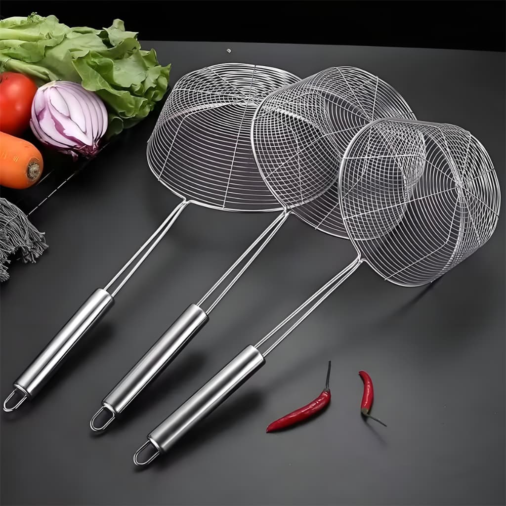 Peneiras Aço Inox Peneira Cesto Escumadeira De Fritura,escumadeira Inox Vazada Fritura Batata Pastel