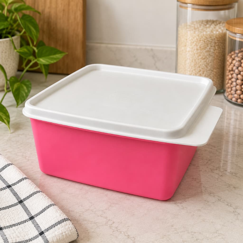 Tupperware Pote Quadrado 1,2 Litros Rosa com Tampa