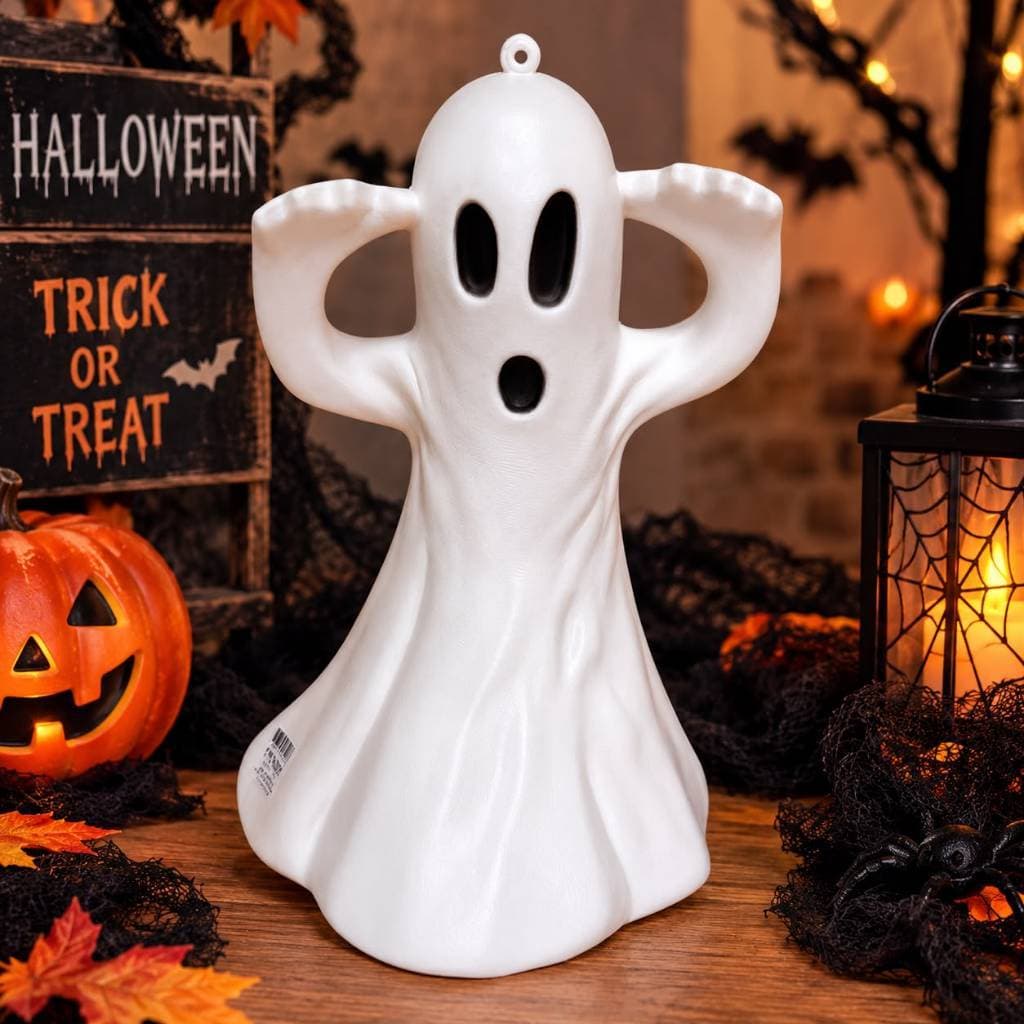 Fantasma Grande de Plástico 40cm Para Decoração Enfeite de Mesa ou Pendurado Festa Halloween Cosplay