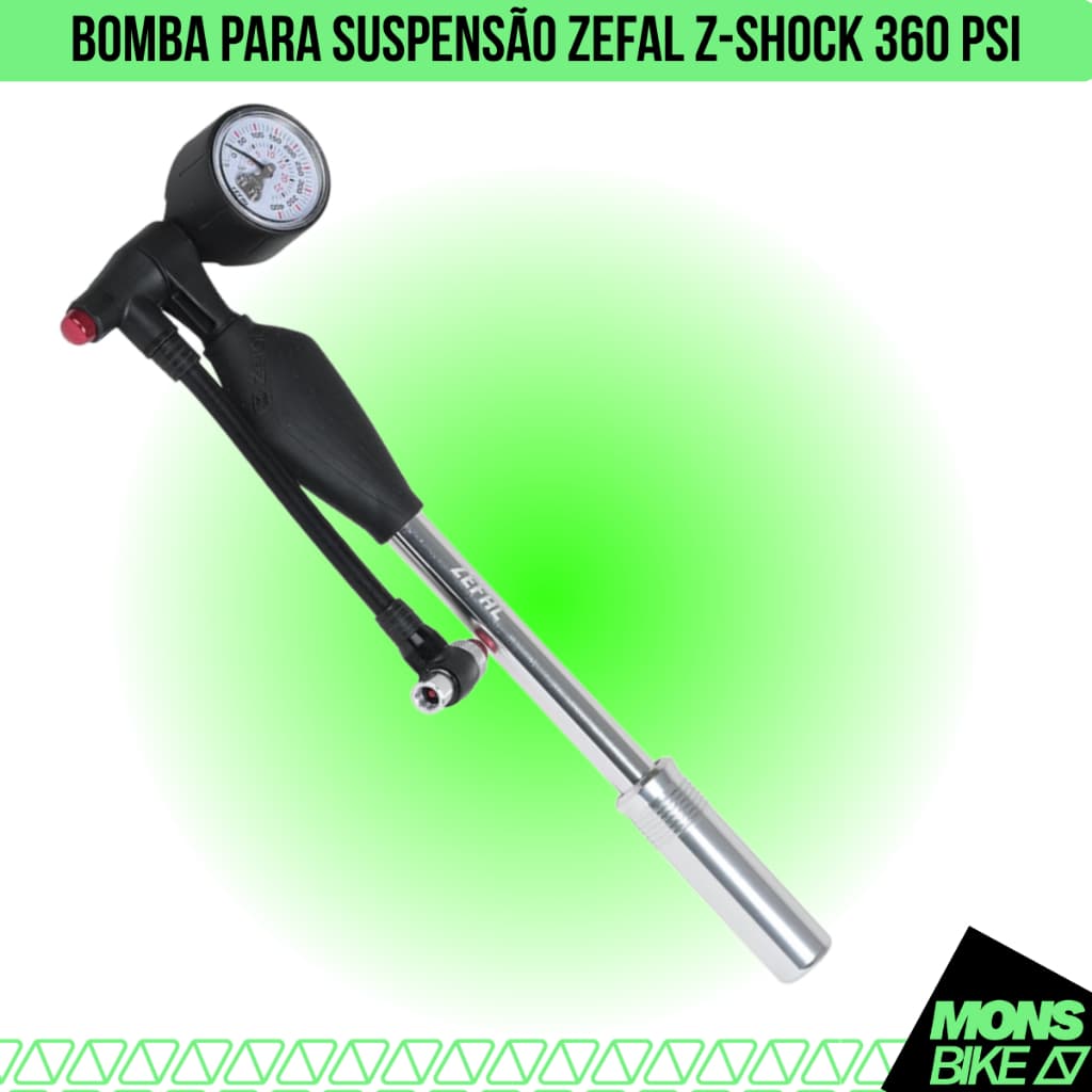 Bomba Calibrador De Suspensao Moto E Bike Zefal Z Shock 360 PSI Com Manometro E Corpo Em Aluminio