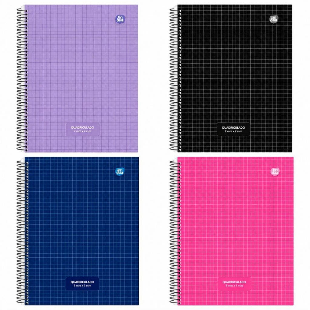 CADERNO QUADRICULADO GRANDE 7x7 CAPA DURA ESPIRAL 80F ANIMATIVA TAMANHO 200MM X 275MM
