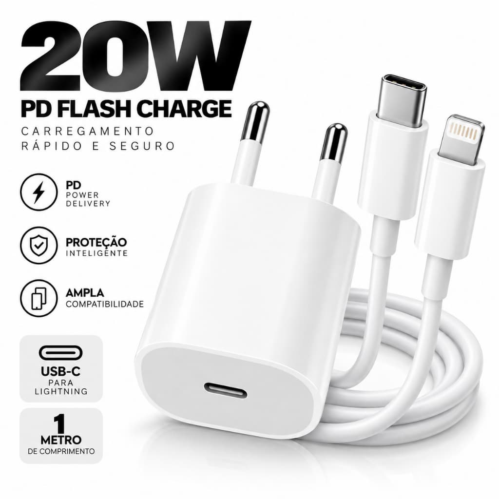 Carregador de Iphone Compatível Original Turbo iPhone 11 12 13 14 Xr Xs 20W Usb C LIghtning Lacrado Qualidade Premium