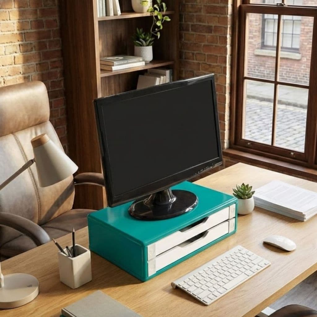 Organizador de Mesa Suporte Base Apoio para Monitor Notebook com 2 Gavetas