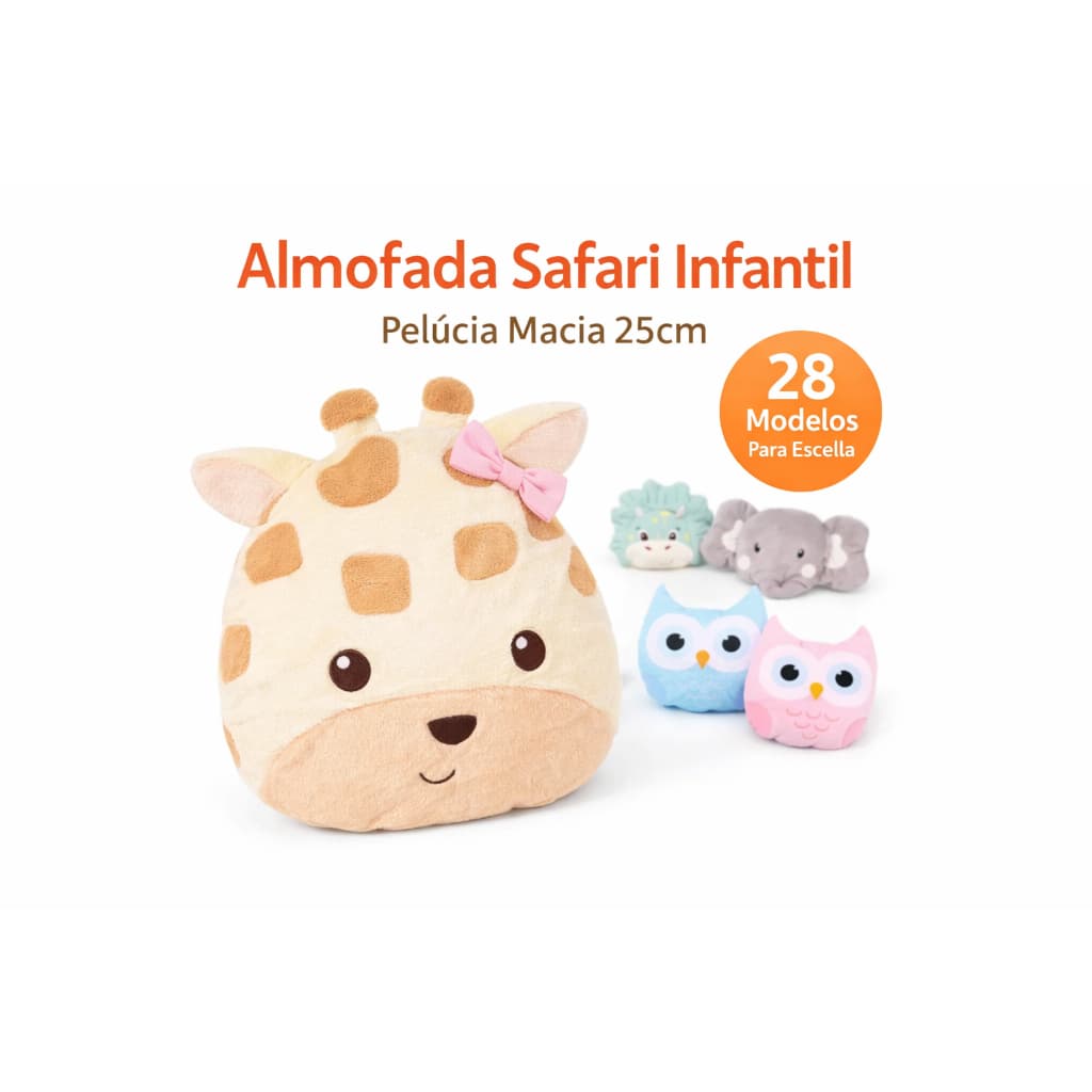 Almofada Safari Infantil Pelúcia Velboa Macia 25cm Decoração Quarto Bebê 28 Modelos