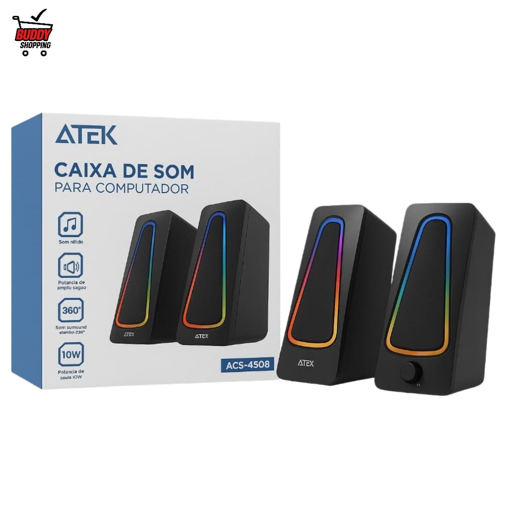 CAIXA DE SOM GAMER RGB | Mini 10W Potente PC Notebook TV LED