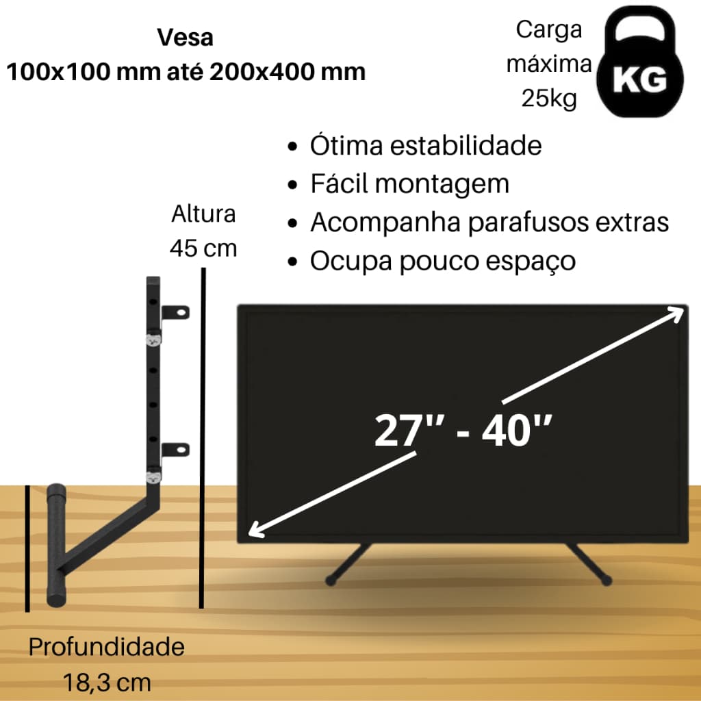 Pé Para TV Universal Mesa 27 32 40 Polegadas Substitui Base Original Reforçado Aço Carbono Monitor 25kg TV LED LCD