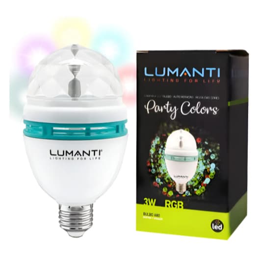 Lâmpada Led RGB Giratória Auto Rotativa E27 Efeito Balada Party 3W Bivolt Lumanti Tipo Globo