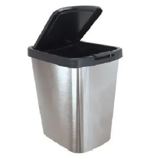 Lixeira 9 Litros Cesto Inox Com Tampa Click Label Para Banheiro Pia Piso