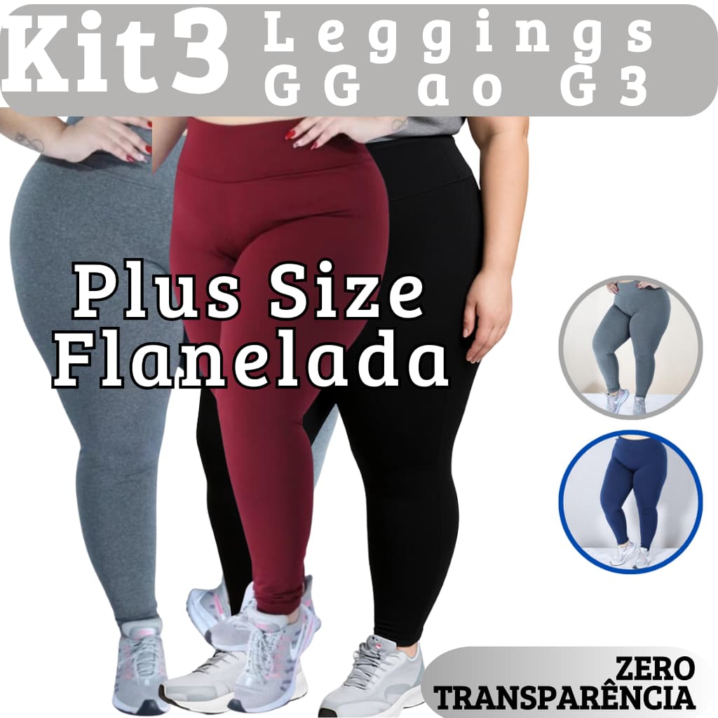 Kit 3 ou 2 Calças Legging Plus Size Feminina Cintura Alta Grossa Zero Transparência Academia