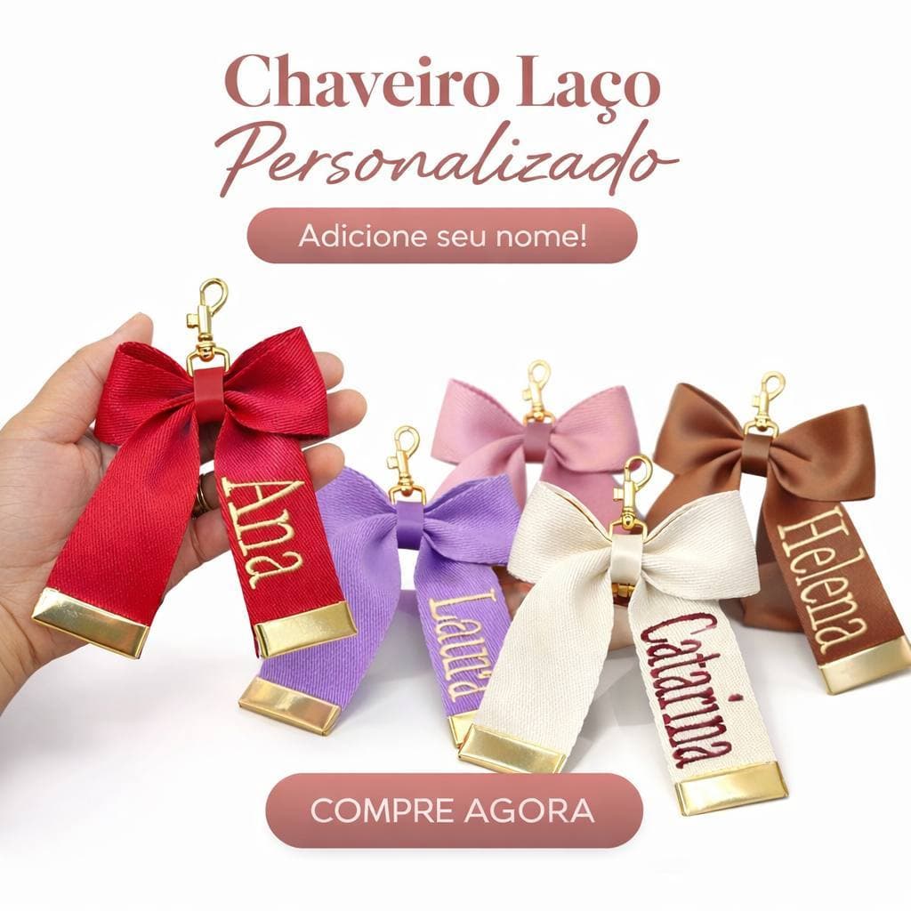 laço chaveiro/com nome, personalizado” Chaveiro laço personalizado com nome – acessório  para bolsa