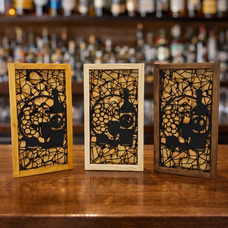 Porta Rolhas de Vinho Decorativo em Madeira Moderna para Sala e Bar Quadro porta rolhas