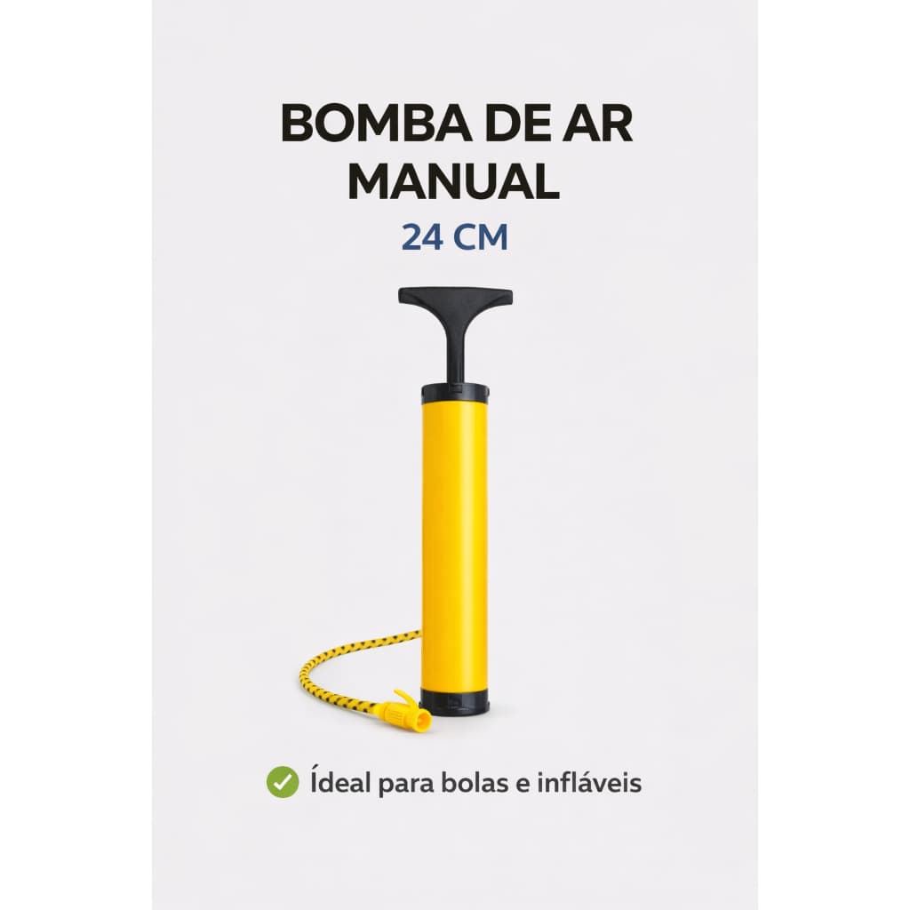 Bomba de Ar Manual 24cm Portátil com Bicos para Bola Futebol Vôlei Basquete Boia Inflador