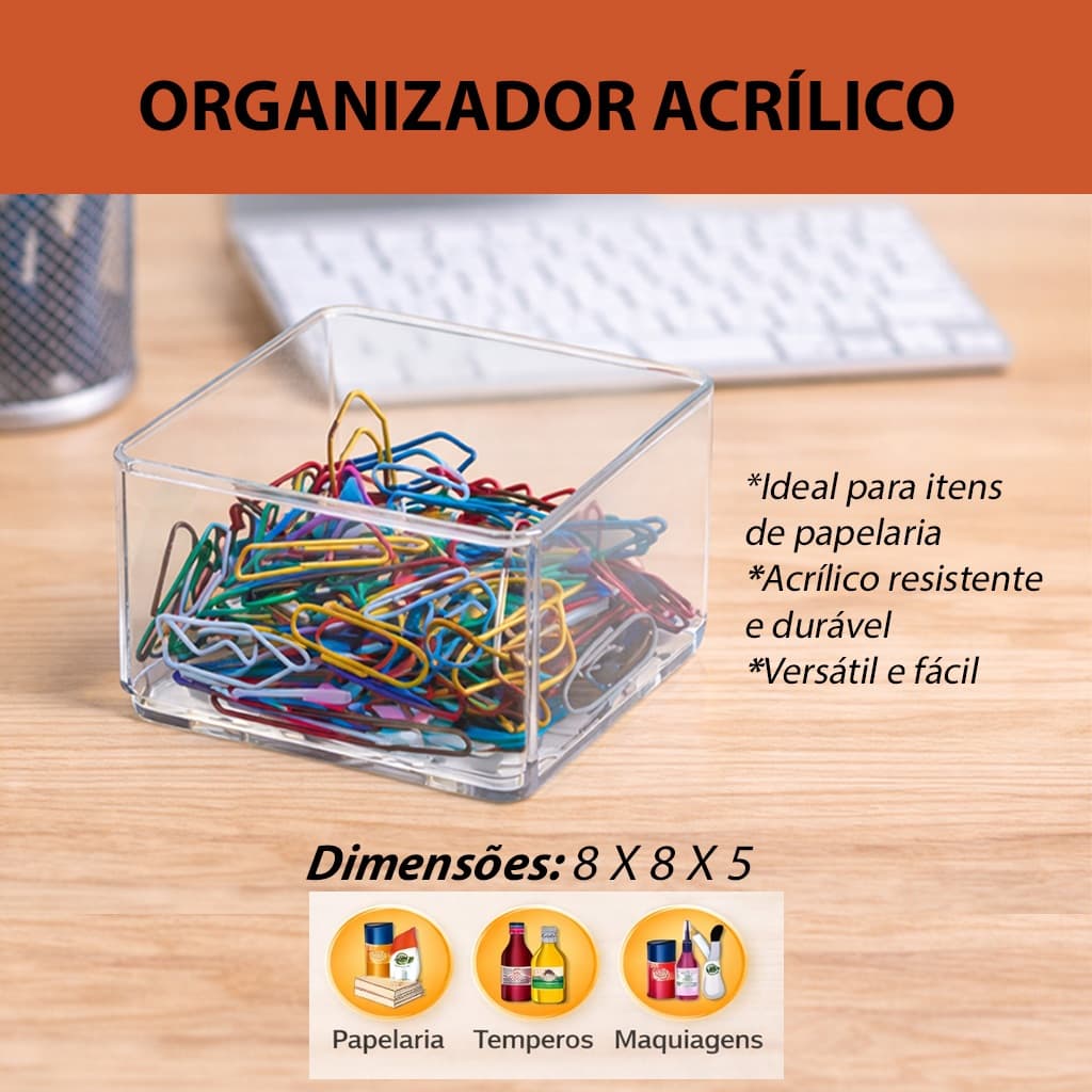 Organizador de Gaveta Acrílico Cristal 250ml – 8x8x5cm