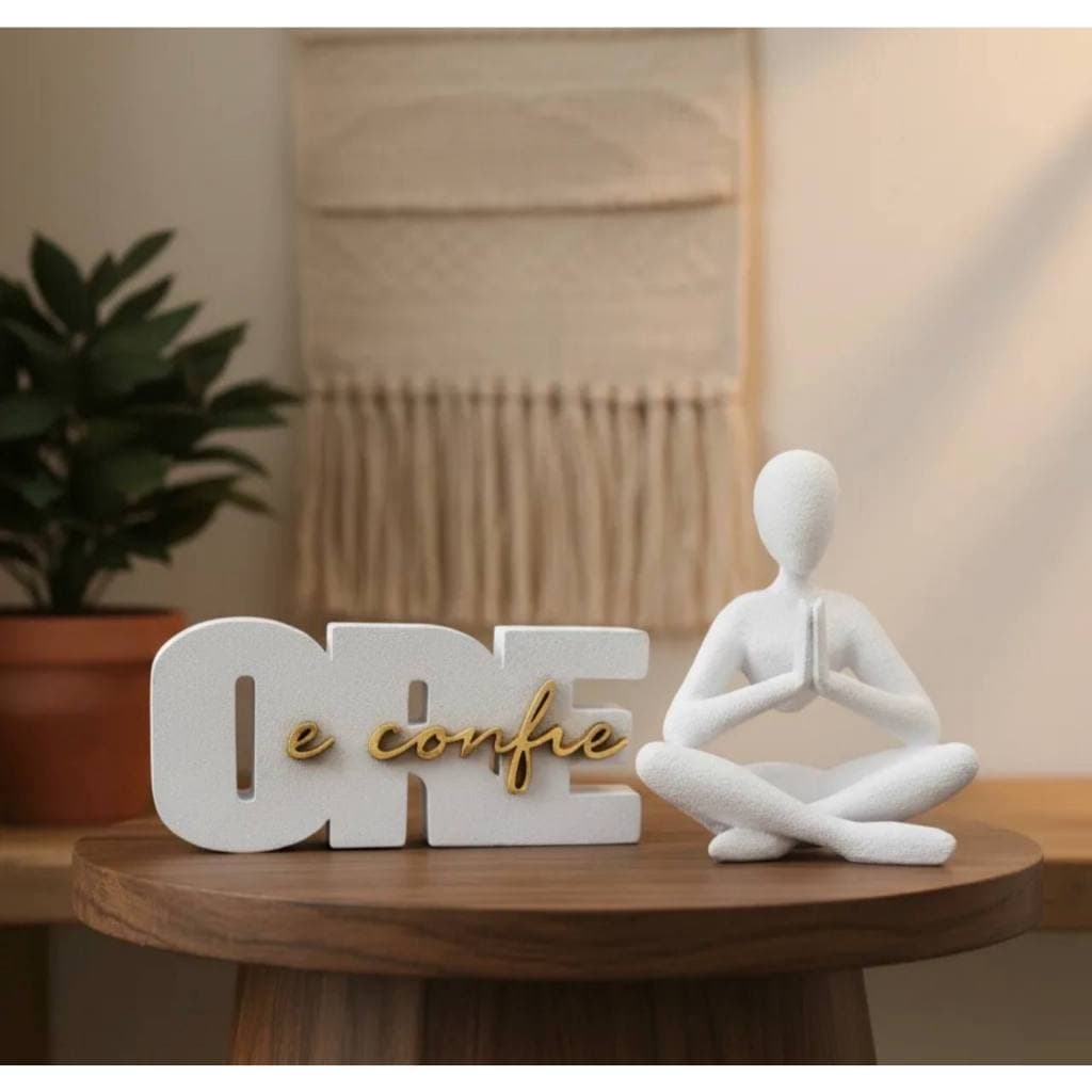 Estátua decorativa Com Placa Ore e Confie Decoração Interior Mesa Altar Escritorio Sala