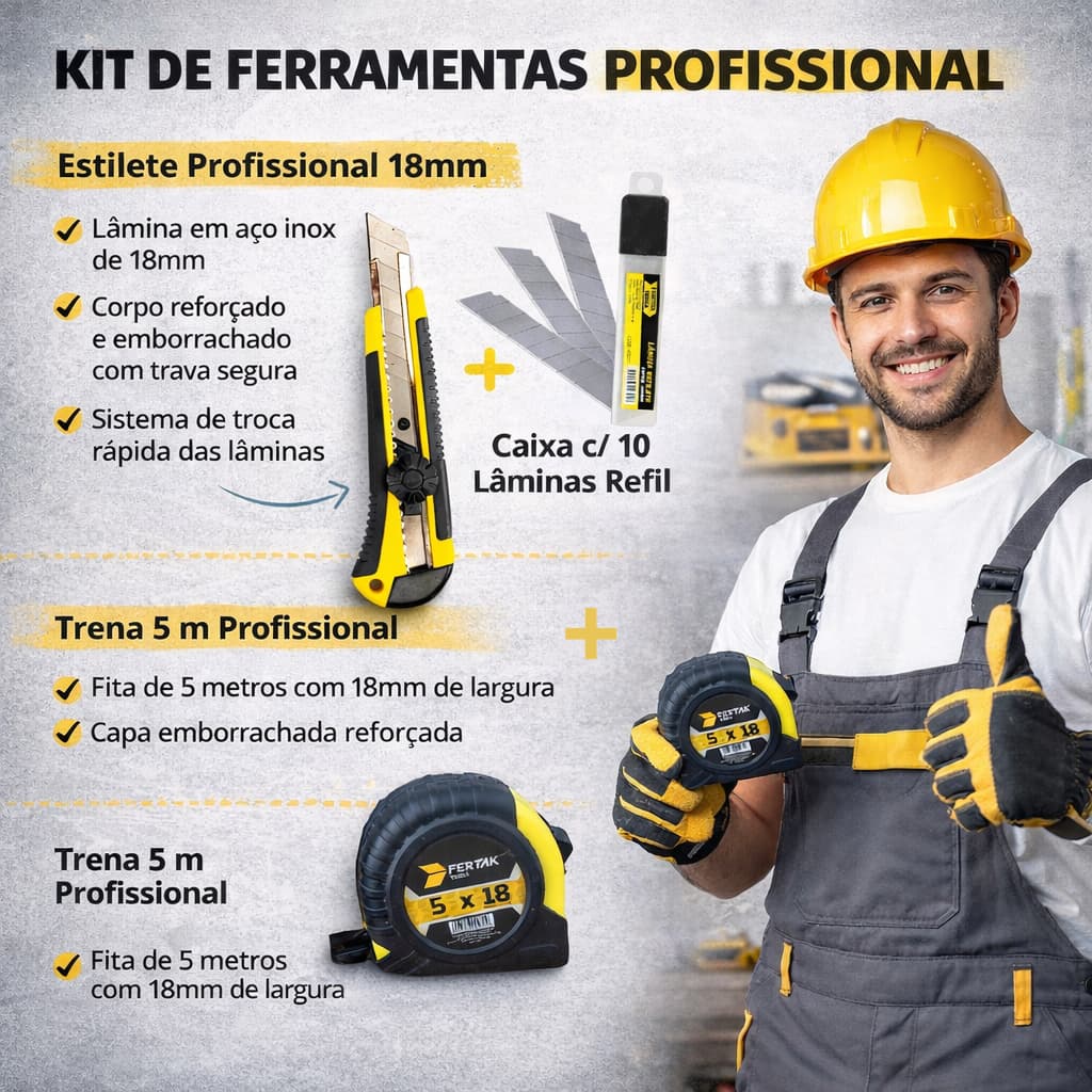 KIT ESTILETE 25 mm + TRENA 18 mm 5 METROS + 10 LÂMINAS PARA ESTILETE 25 mm