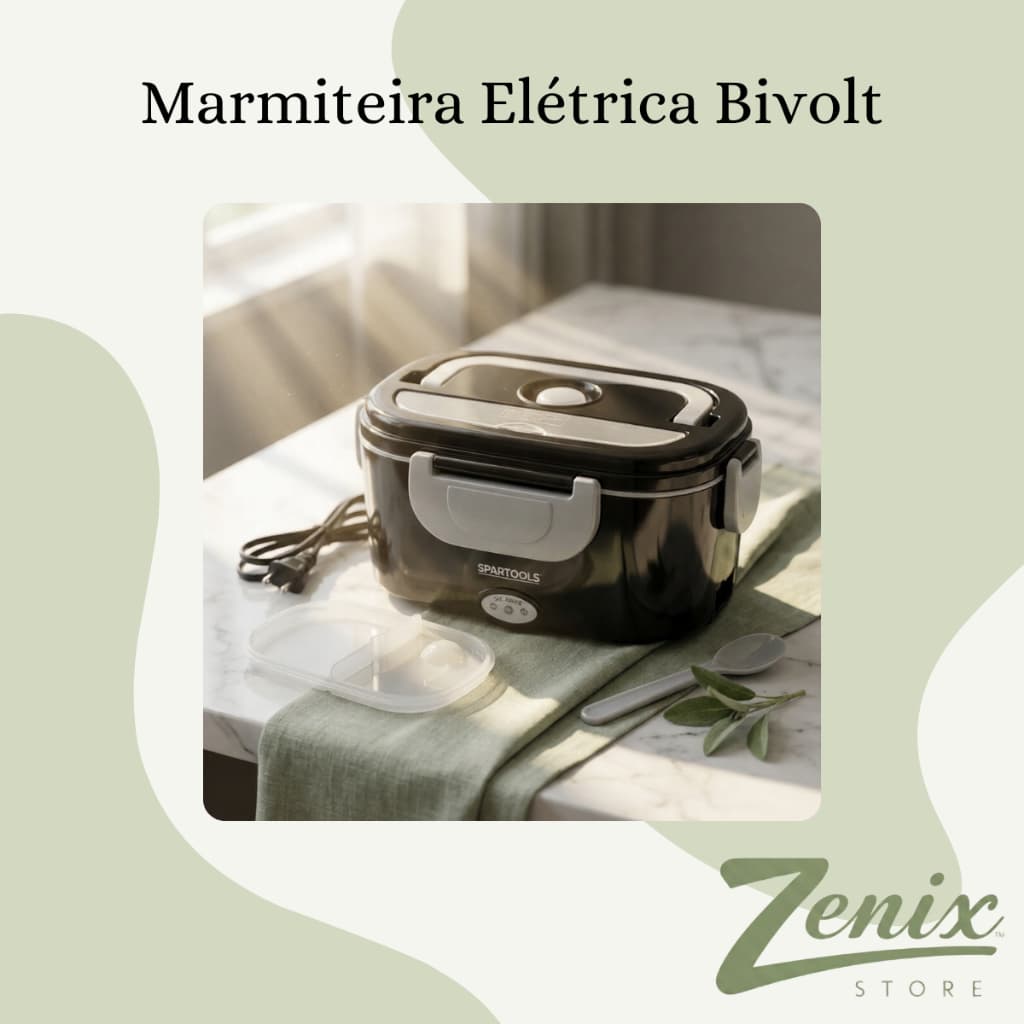 Marmiteira Elétrica Térmica 1,5L Bivolt Portátil Aquece Comida Rápido Sem Água Preta