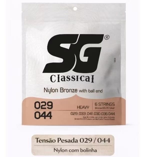 Encordoamento SG Violão Nylon Corda 029 044 com Bolinha - Tensão Pesada