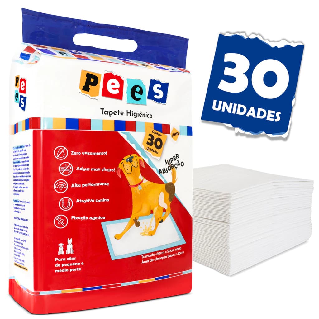 Tapete Higiênico Slim Pees Para Cães 30 Un 50x60cm