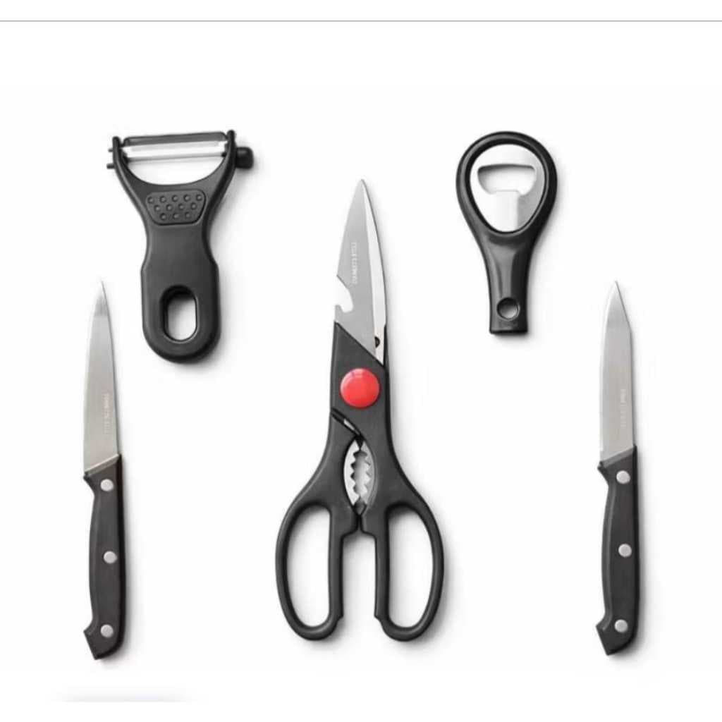 Kit Utensílios de Cozinha 5 Peças Facas Profissional Tesoura Abridor Descascador  Enxoval Casa