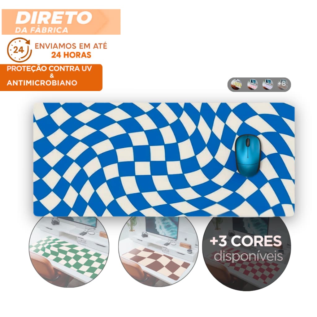 MousePad Grande Quadriculado Antiderrapante Grande 80x30 Borda