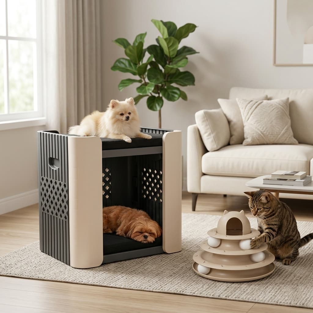 KIT PET STAND PLAY – Conforto e Diversão: Cama Dupla Pet + Brinquedo Interativo 3 Bolinhas