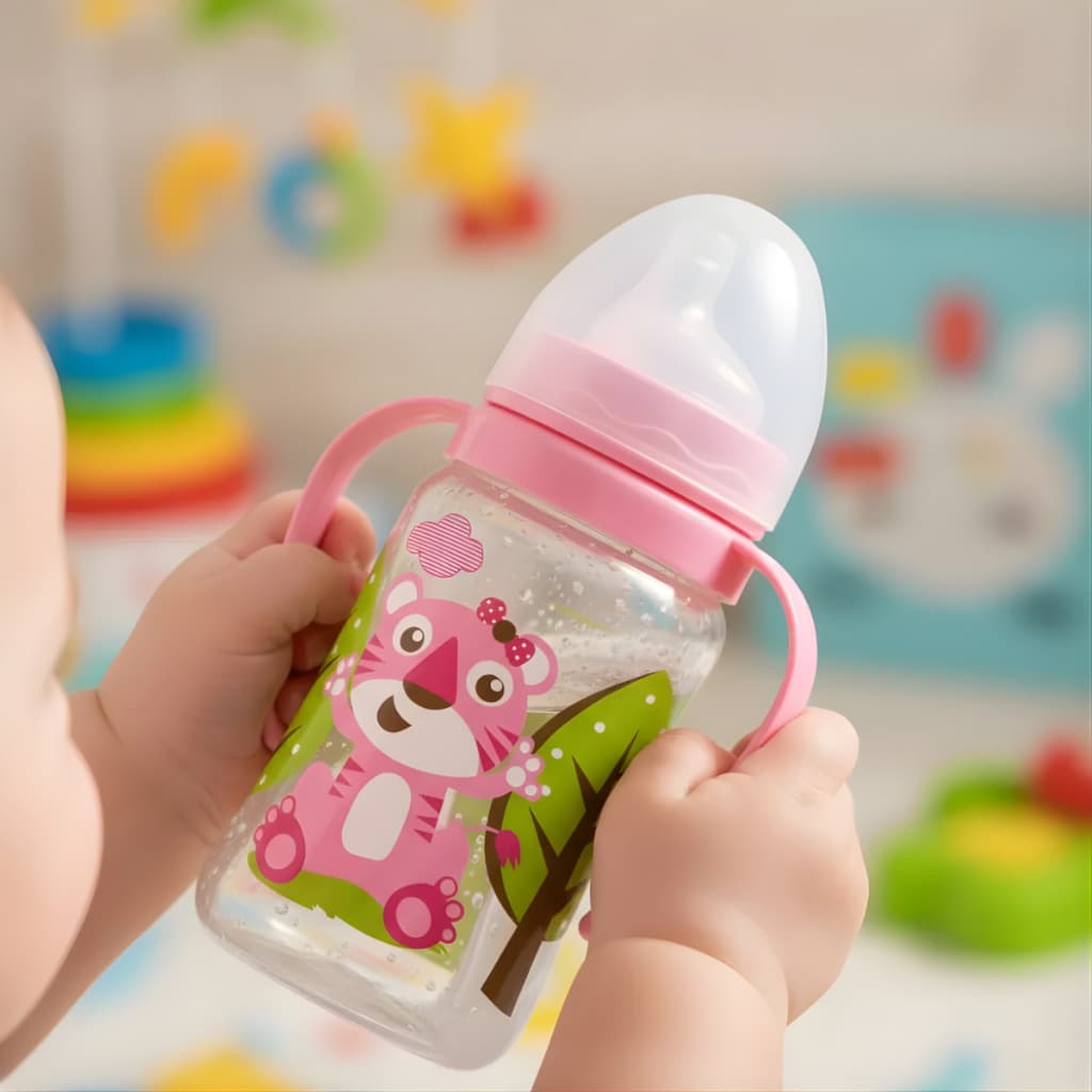 Copo Treino treinamento transição com Alça bico antizamento em silicone macio Rosa menina 270ml