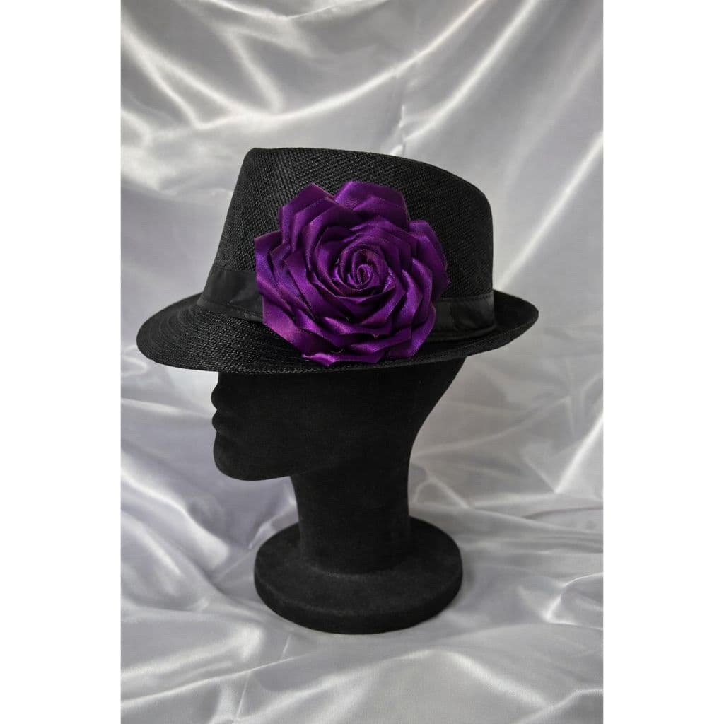 Chapéu Pombogira - Preto com rosa Roxa - Modelo panamá para pombagira Maria Mulambo