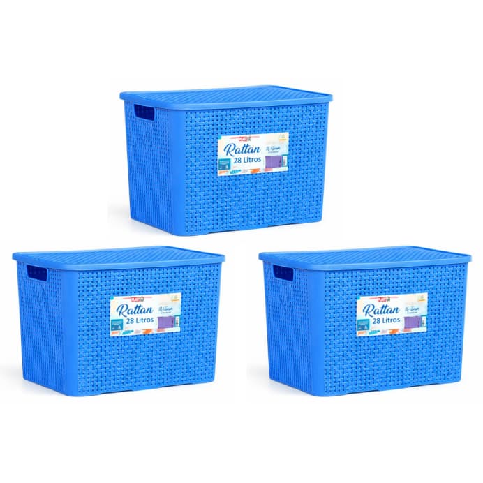 3 Caixas 25 L Cesto Organizador Rattan Decoração