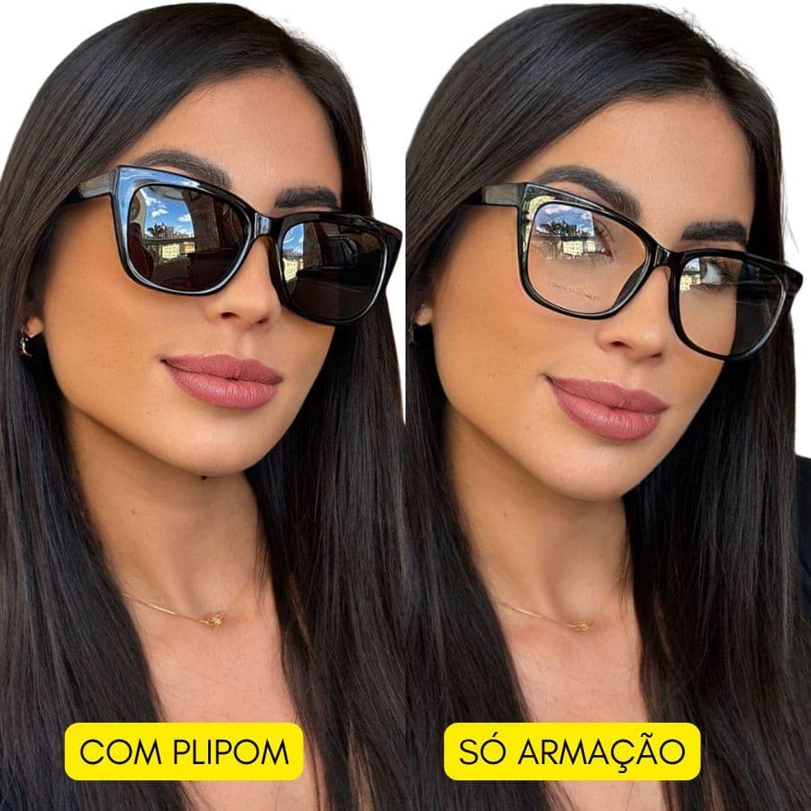 Óculos Armação 2 em 1 Clip ON Clipon Gatinho de Sol Estiloso Confortável Preto UV 400 Marca Seven