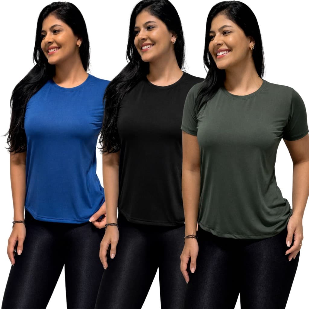 Kit 3 Camiseta Feminina Dry Manga Curta Treino Academia Blusa Proteção UV