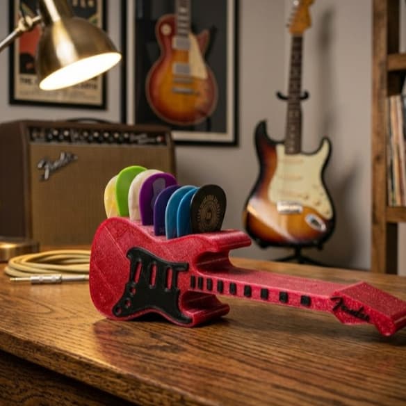 Porta Palhetas Formato Guitarra Stratocaster - Suporte Premium para Decoração Musical e Home Studio - Varias cores