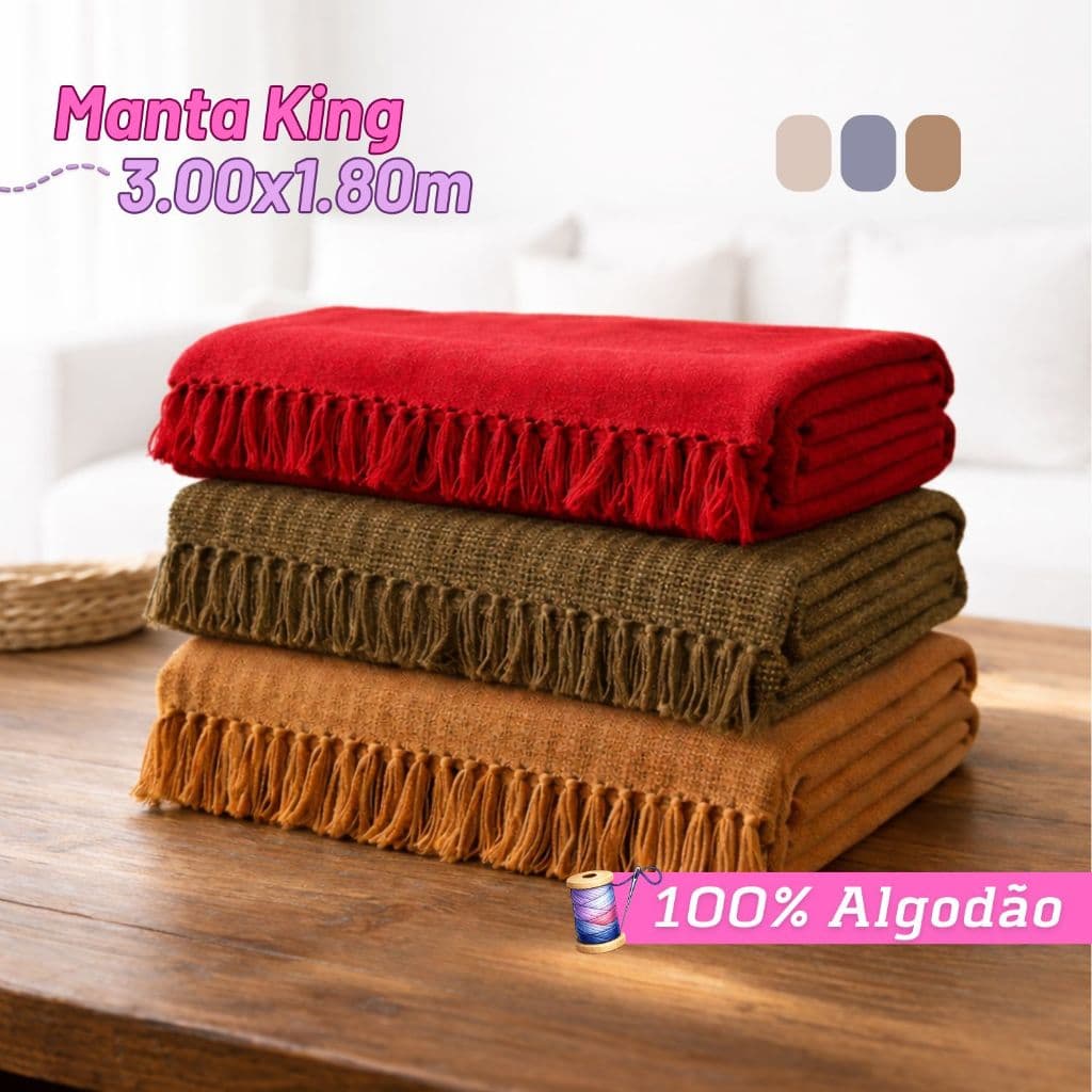 Manta Decorativa Para Sofá King Gigante 3,00x1,80m 100% Algodão Várias Cores Protetora Capa