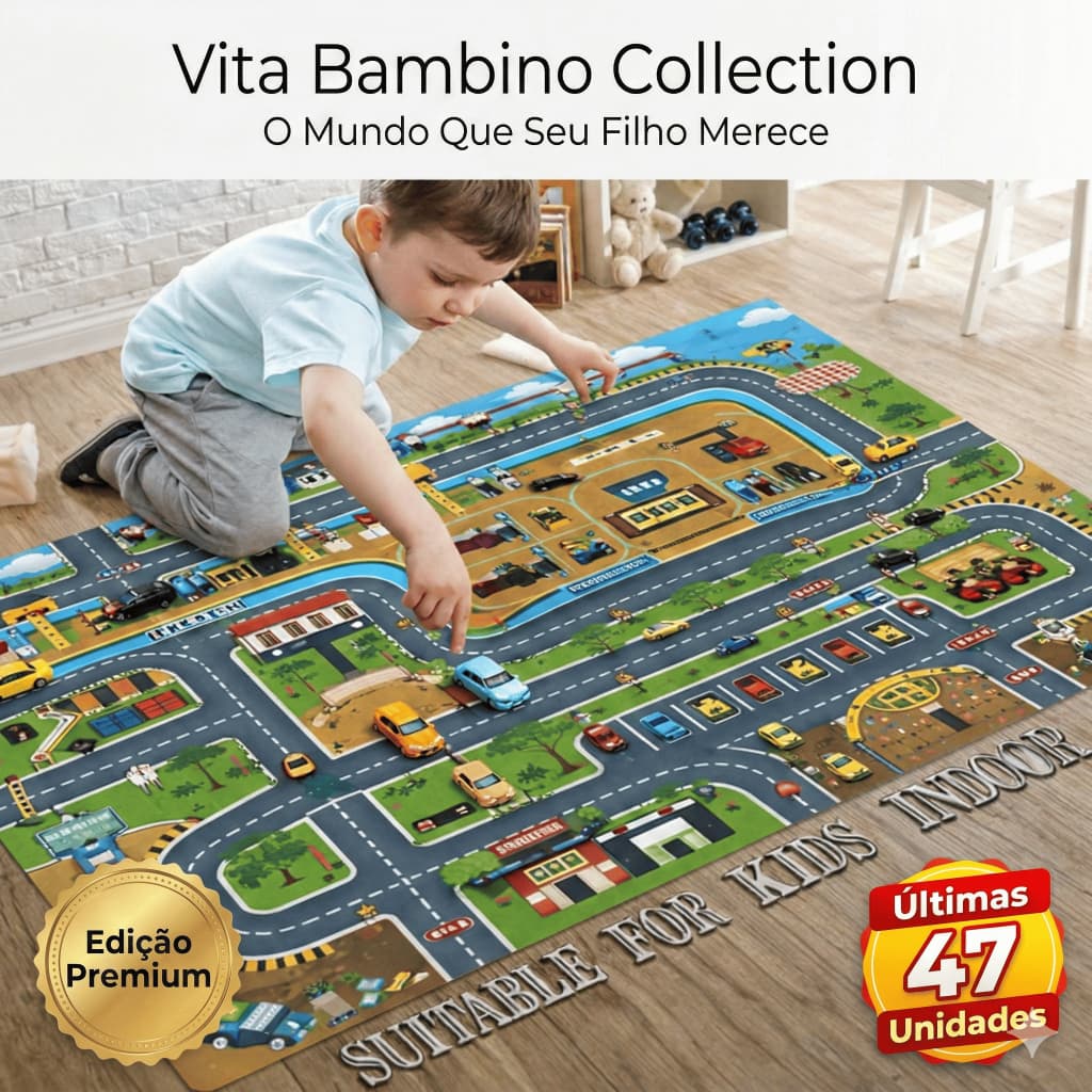 Tapete Educativo Infantil Grande Antiderrapante Resistente Pista Carrinhos Brinquedo