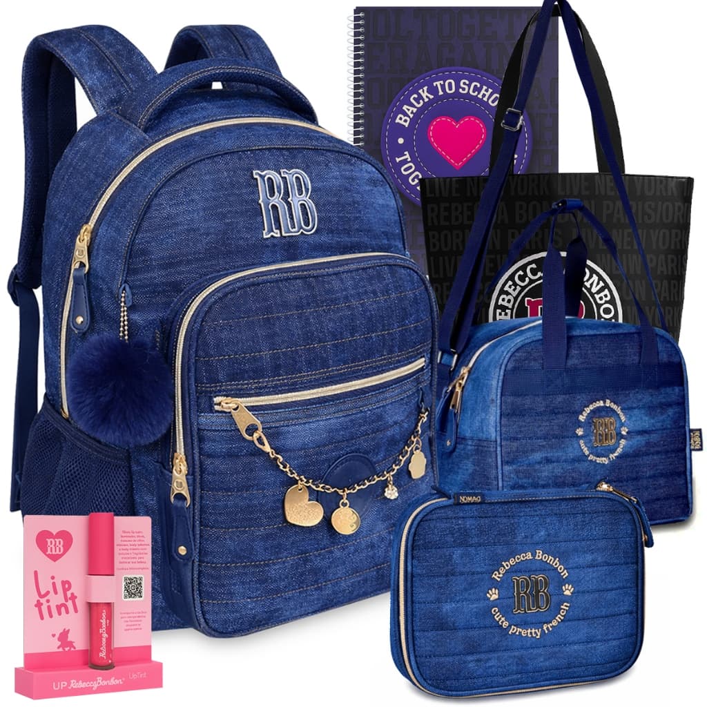 Kit Mochila Lancheira Estojo RB Rebecca Bonbon Letrinhas Resistente Reforçada Lançamento Notebook