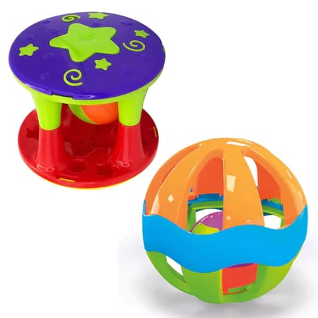 Kit Chocalho Infantil Torre e Bola Colorida Educativo Estimulação Sensorial Desenvolvimento Motor
