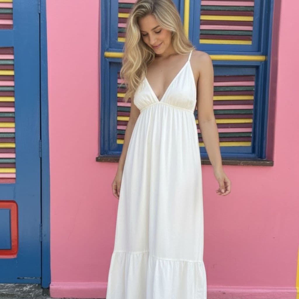 Vestido Soltinho Longo Feminino Bali Viscolinho Ajustável Casual Verão Elegante Vertátil dia à noite