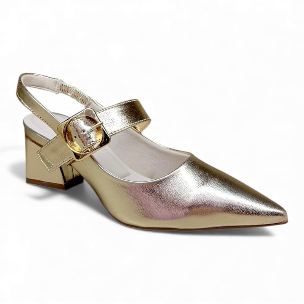 SAPATO SCARPIN SLINGBACK FEMININO BEBECÊ T3838-537/555  SALTO BLOCO MÉDIO AJUSTE EM FIVELA E ELÁSTICO