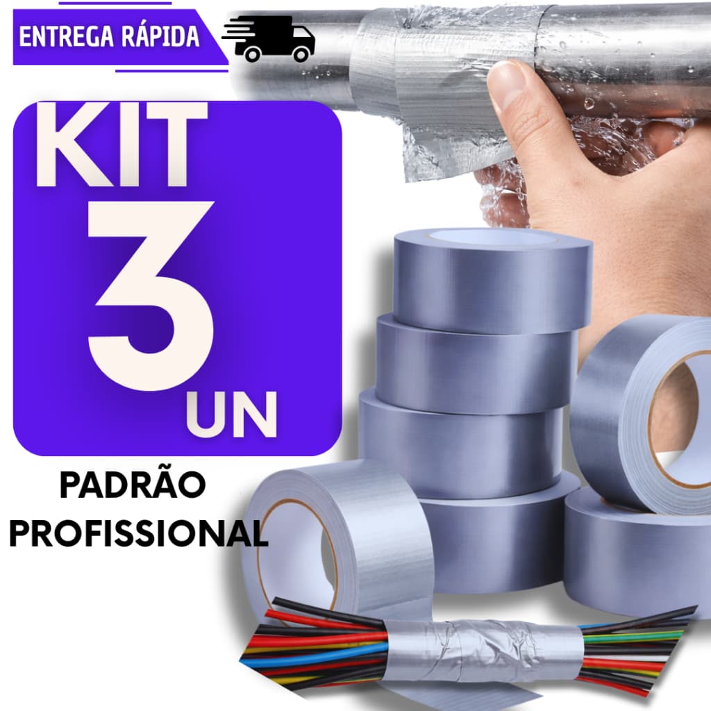 Fita Adesiva Silver Tape Forte 5 metros Resistente Multiuso Reforçado Prova D’agua  Conserto Prata Reparo