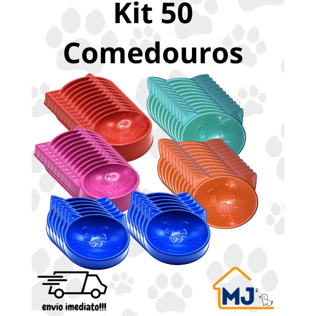 Kit 50 Comedouros Plástico cara de Gato 100ml