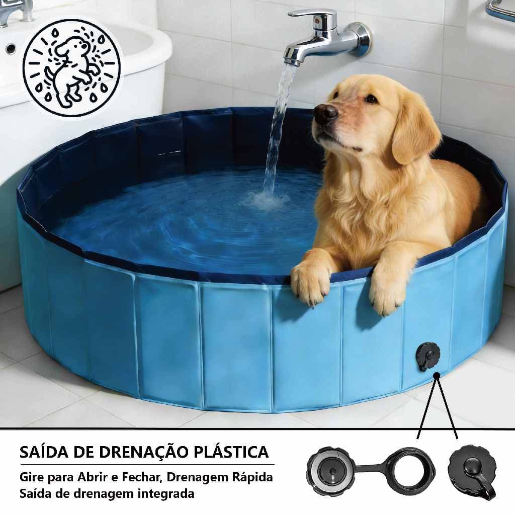 Piscina Dobrável 100L para Cachorro Pet Banheira PVC Antiderrapante 80x20cm