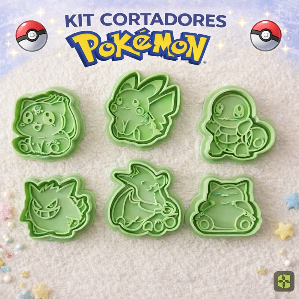 Kit Cortador e Modelador de Biscoito Infantil Pokemon Bolacha Amanteigada Massinha