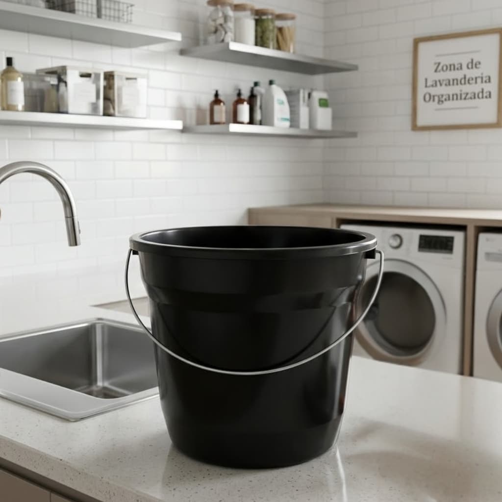 Balde de Plástico Preto com  Alça Reforçada 5 Litros Kit com 3 ou 5 Peças