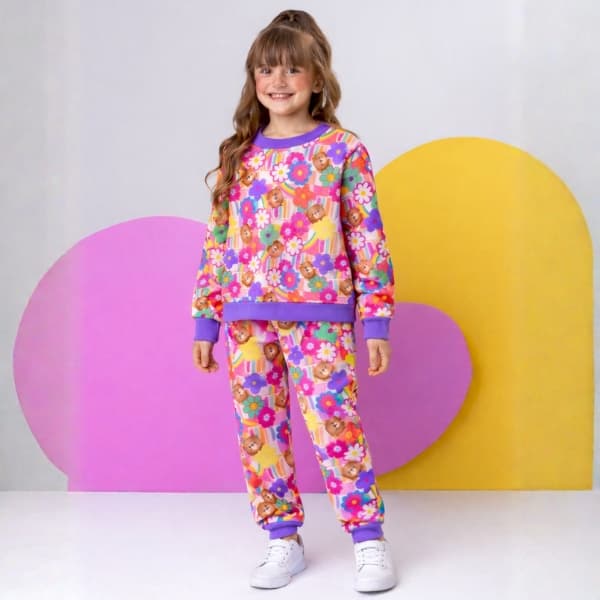 Conjunto Moletom Infantil Menina Inverno Estampado Manga Longa