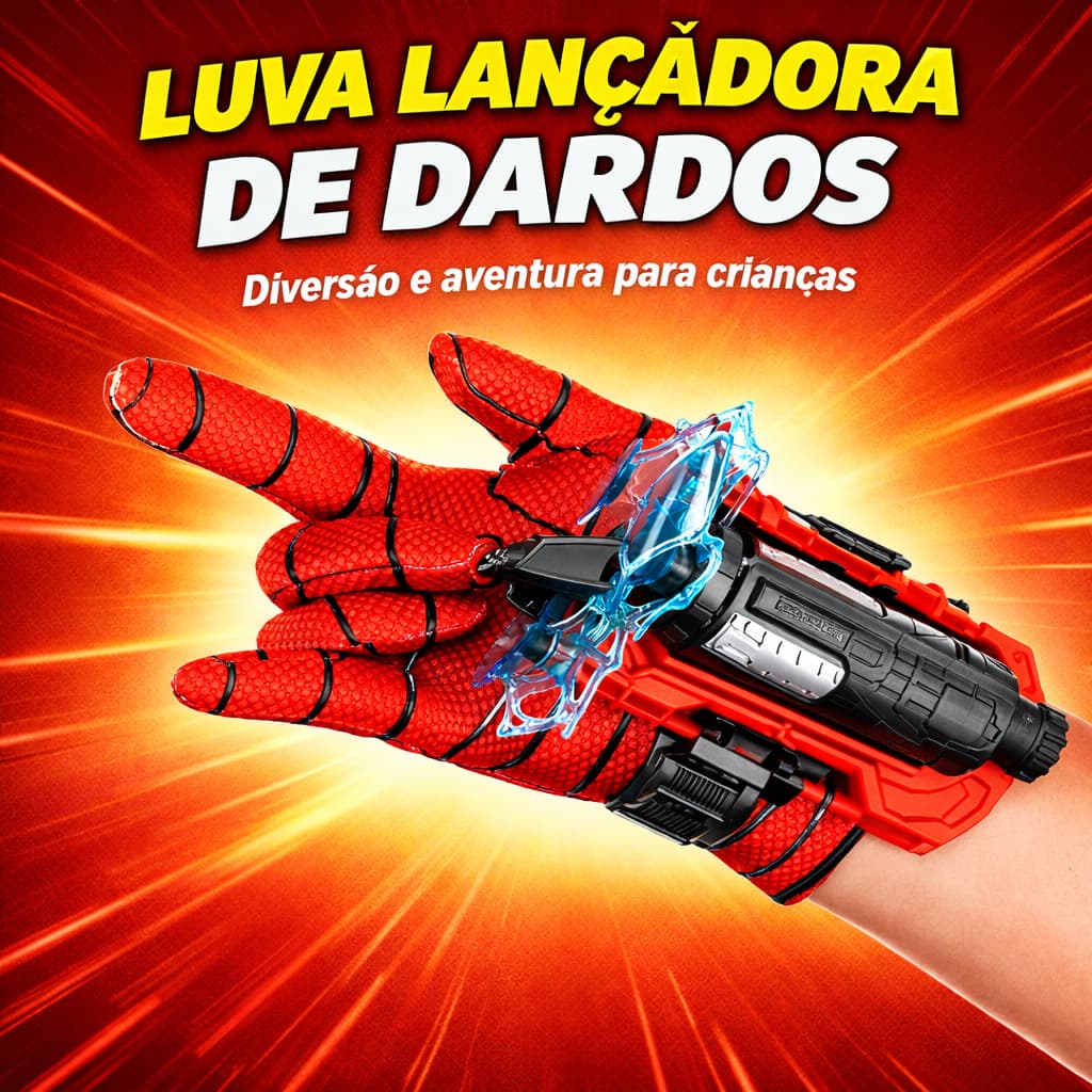 Luva Lança Teia Homem-Aranha Brinquedo Infantil Spider-Man Lançador de Teia com Dardos