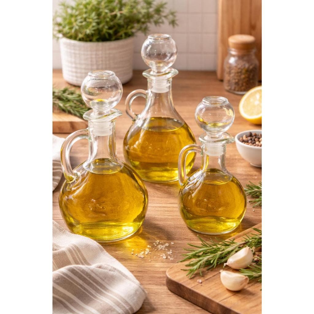 Kit com 3 Galheteiros de vidro ideal Para azeite óleo vinagre Galheteiro de mesa Molhos Cozinha Mesa Posta Restaurante