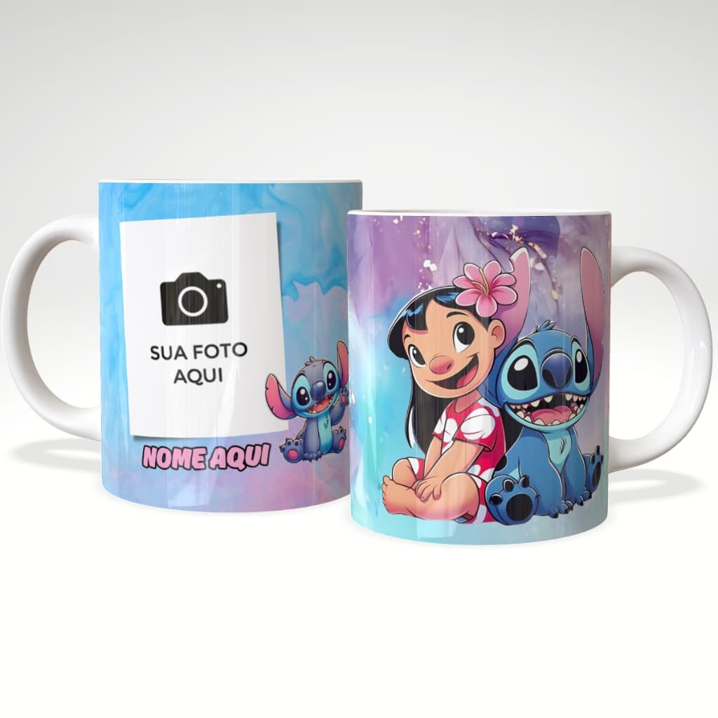 Caneca Porcelana 325ml Stitch Lilo Personalizada Nome Foto Angel Presente Criativo